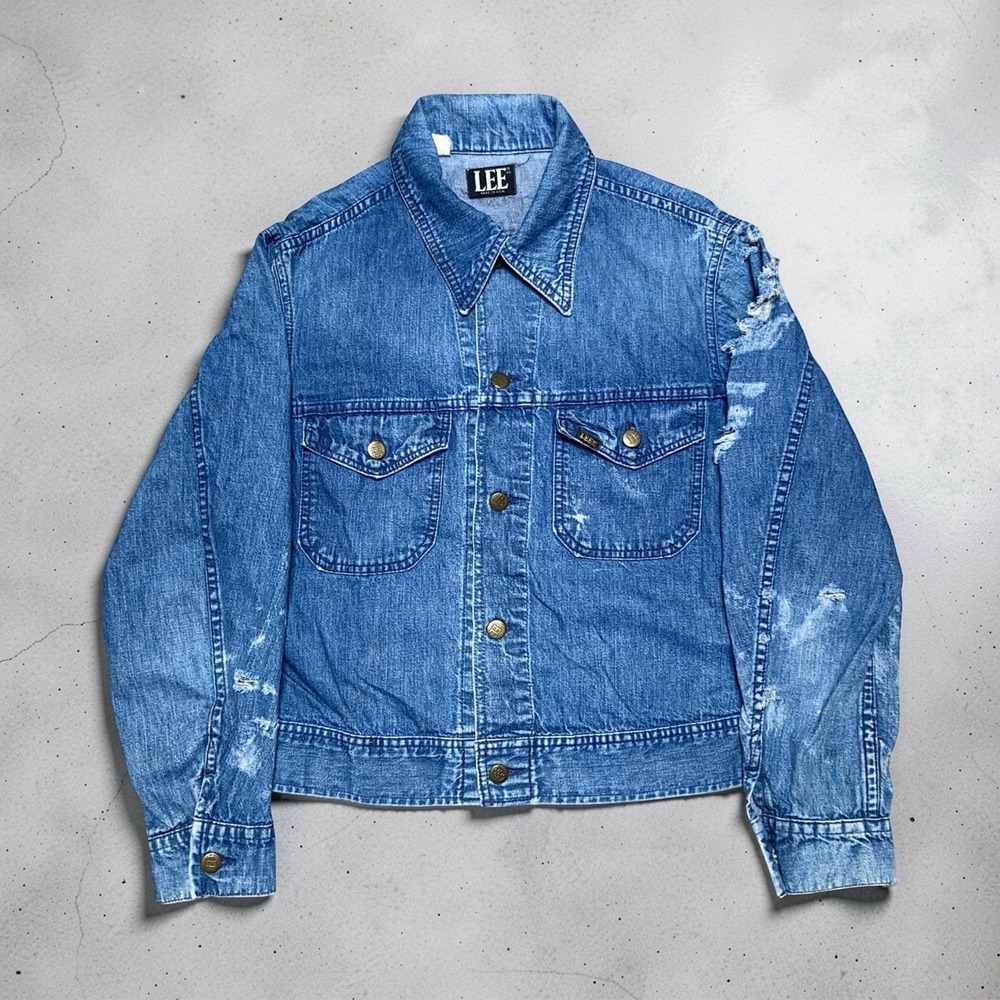Vintage Lee 101J 220J Denim Trucker Jacket Mens 38 Blue Made in USA 70s 80s